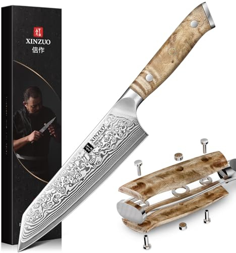 XINZUO 14,8cm Coltello da Cuoco Kiritsuke Acciaio Damasco-Nucleo in Acciaio 10Cr15CoMoV Coltello da Chef da Cucina Forgiato a Mano Lame Affilate-Manico in Legno di Sicomoro Figurato