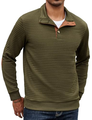 COOFANDY Sweatshirts für Herren Winterpullover Warm Pulli Waffel Pullover mit Kragen Sweatshirt Stehkragen Pullover Dunkelgrün L
