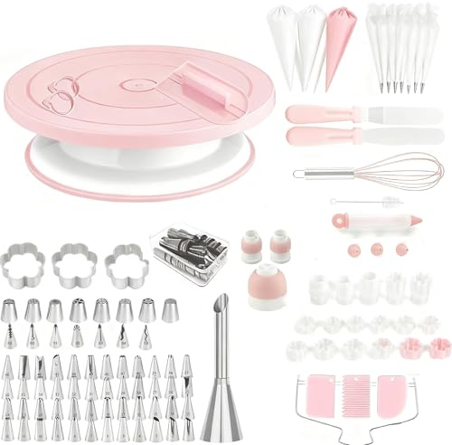 Complete Baking & Decorating Kit with Non-Slip Cake Turntable, 137 Pcs Professional Tools, Numbered Guides & Templates for Easy Icing, Perfect for Beginners & Experts