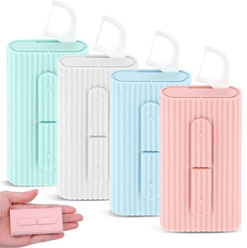 Andibro Cajas portátiles de hilo dental, 4 piezas estuche de hilo dental Pick Spender Recargable Soporte Herramienta de cuidado bucal de viaje para la limpieza dental para adultos