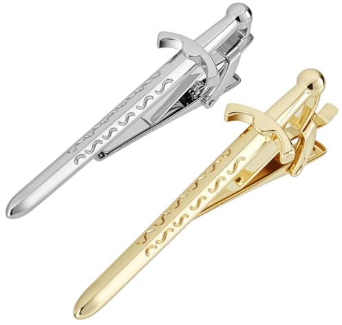 WEBEEDY 2 couleurs Épingles à Cravate pour Hommes Pinces à Cravate en Forme D'Épée Dorée Argentée Épingle à Cravate pour Costumes de Mariage Réunions Affaires Anniversaire Thanksgiving Noël Décoration