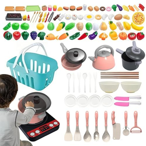 Cocina para Juego De rol Y Simulación - 110 Piezas Utensilios De Cocina para Niños | Vajilla De Juguete para Niños para Juego Simulado,para Casa Aula Viaje Guardería Escuela