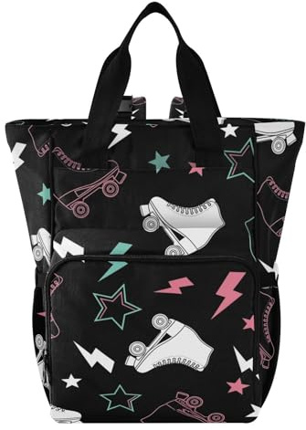 Roller Skates Star Lighting Pattern Diaper Bag Backpack for Baby Boys Girls Multifunction Baby Travel Tote with Stroller Straps & Bottle Storage Nappy Changing Bag for Moms Dads Shopping Hiking