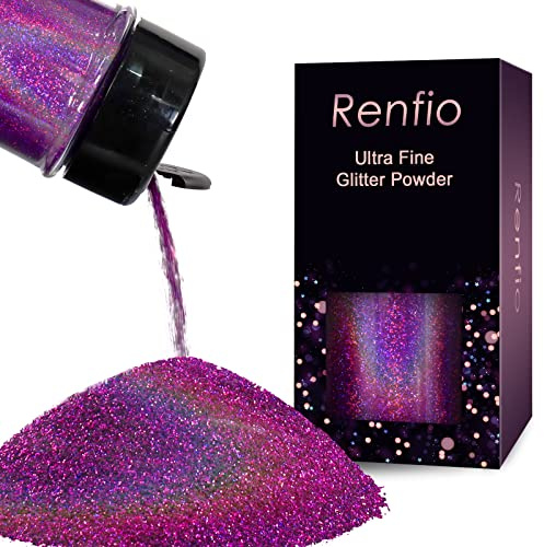 Renfio Holografiskt ultrafin glitterpulver, metallisk harts, glitter, 60 g (60 g) PET-flingor hantverk paljetter 0,2 mm 0,2 mm epoxy-chip flingor för tumlare slime – laserlila