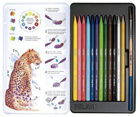 MILAN Boîte métallique 12 crayons de couleur aquarellables + 1 pinceau 07468112C