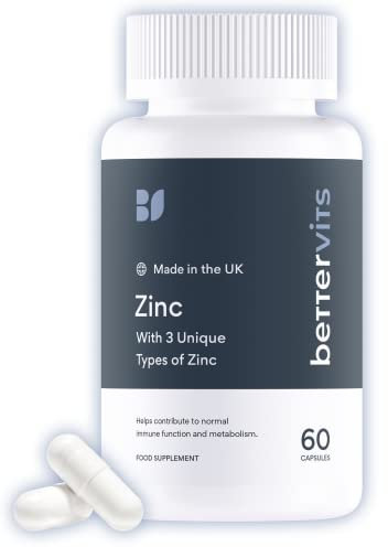 Bettervits Zinc Supplements for Men & Women | High Absorption Zinc Picolinate, Glycinate and Citrate 30mg | Immune and Skin Support - High Strength | 60 Capsules