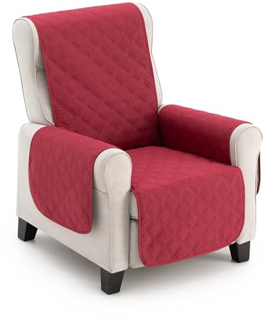 MAXIFUNDAS | Fodera per poltrona imbottita reversibile 1 posto/relax - Copripoltrona extra morbida rosso/beige - Fodera protettiva per poltrona con cinghie elastiche di fissaggio - Copripoltrona