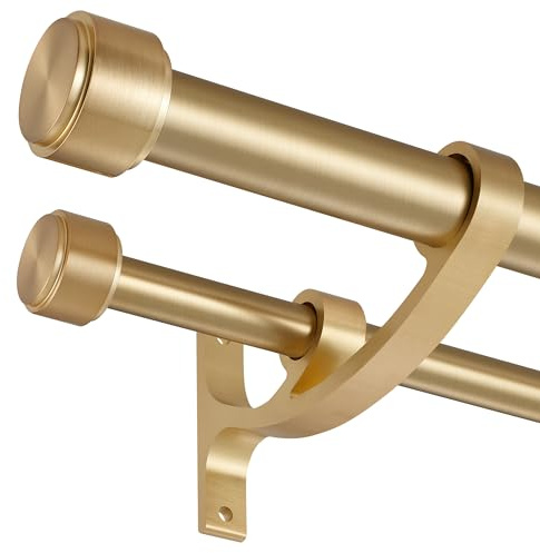 Double Curtain Rods with Aluminum Bouquet Brackets and Finials, Antique Bronze Curtain Rods for Windows 36-72'',1''Front and 5/8''Back Double Drapery Rods for Blackout and Sheer Curtain Panels