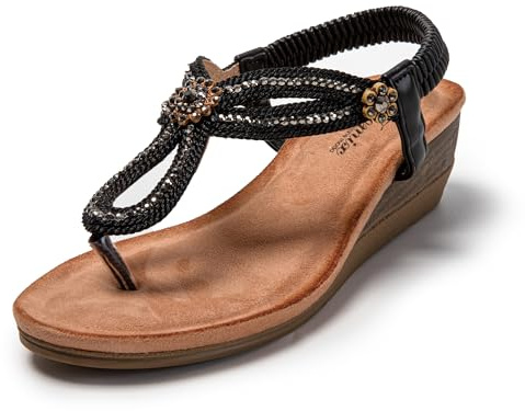 JOMIX Sandali da Donna Scarpe Eleganti da Esterno Antiscivolo Leggere e Traspiranti Semplici e Generose SD9358-1 (Nero,39)