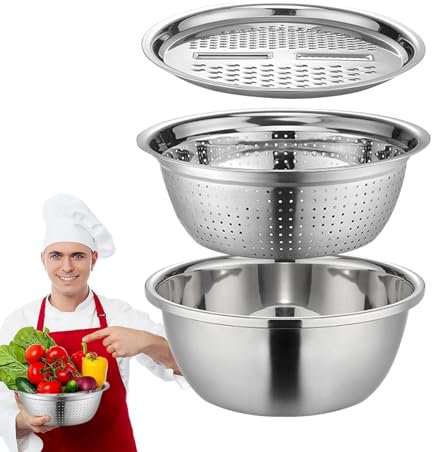 Lavabo multifunzione in acciaio inox, set di ciotole per miscelazione, 3 in 1, grattugia multifunzione da cucina, scolapasta per scolapasta, grattugia per cucina, frutta e verdura