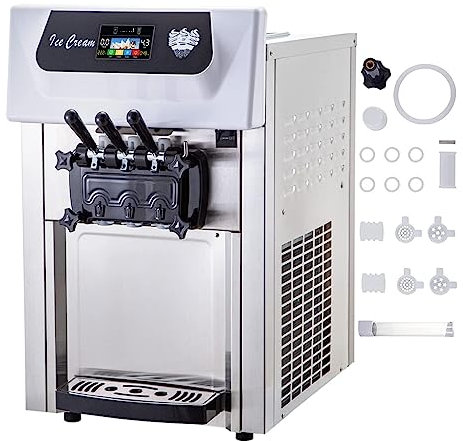 Machine à crème glacée molle commerciale 3 saveurs avec pré-refroidissement, dessus de table 200w commercial avec panneau intelligent LCD Pour débutants en bricolage