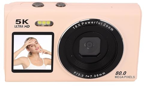 ASHATA 5K Digitalkamera für Fotografie Autofokus, 80 MP UHD Vlogging Camera für YouTube mit Zwei Bildschirm, 18 Fach Digitaler Zoom, WLAN, Eingebauter Flash, für Inhaltsersteller (32GB)