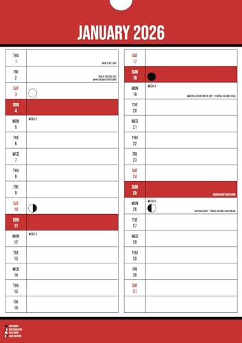 2026 Engagement Calendar A4 Month to View Planner - 2 Column Layout Easy to Read - Wall Hanging Calendar 2026 UK - Clear Design Home Office Students Family