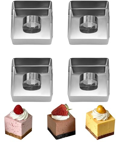 SEABABOO Cadre Patisserie Rectangulaire Petite, 4 Pièces 8CM Cadre Carré Patisserie Acier Inoxydable pour Chiffres et Lettres DIY, Moule à Gâteau Carré pour Chocolat Mousse Biscuits (Argent, 4)