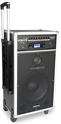 Vonyx ST180MKII - Mobiler Akku Lautsprecher aktiv, 2 Funkmikrofonen, 450 Watt, Musikbox Bluetooth Lautsprecher groß, USB- und SD-Anschluss, CD-Player und Fernbedienung, Karaoke Maschine, Musik Box