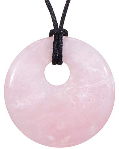 Morella Collar para mujer 80 cm y colgante de gema en forma de donut Cuarzo rosado en bolsa de terciopelo