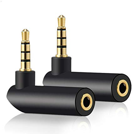 3.5mm Angle Male to Female Audio Adapter, 90 Degree Right Angle Gold-Plated TRS Stereo Jack Plug AUX Connector Compatible with Headset, Tablets, MP3 Players, Game Controller, Speakers(2 PACK)