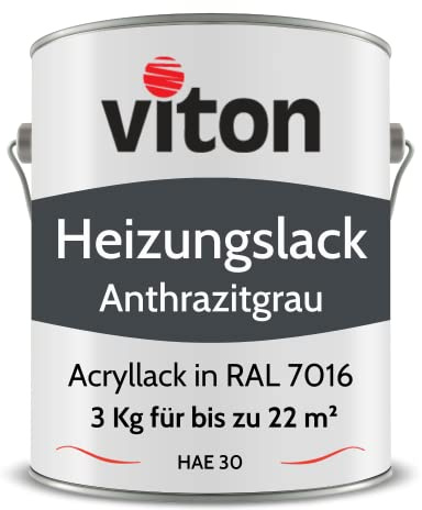 Viton Acryllack für Heizkörper - 3 Kg - Seidenmatt Anthrazit - UV- & Hitzebeständig - Heizkörperfarbe, Heizkörperlack, Heizungslack - HAE 30 - RAL 7016 Anthrazit-Grau