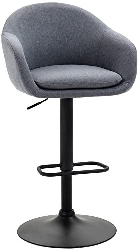 HOMCOM Barhocker, Höhenverstellbarer Barstuhl, Küchenhocker, Bistrohocker mit Fußstütze, Tresenhocker mit Leinenoptik für Esszimmer, Dunkelgrau, 54 x 54 x 92-112 cm