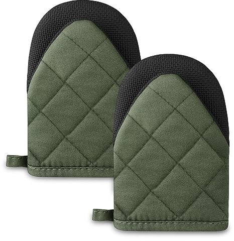 AUAUY Manoplas Horno, 1 Par Guantes Horno Cortas Resistentes al Calor, Antideslizante y Manoplas para Colgar, Mini Manoplas Cocina, Manopla Horno Lindas para Cocinar, Hornear y BBQ (Verde)