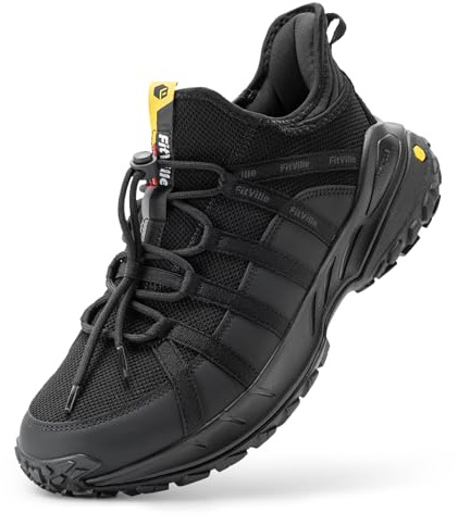 FitVille Extra Wide Mens Walking Hiking Shoes Slip On Breathable Trainers Non Slip Athletic Sneakers Outdoor Trekking Shoe with Arch Support for Swollen Feet Jet Black