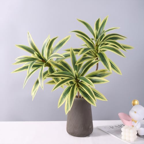 Evlasumflow 3pcs Artificial Cordyline 25 Long Stem Fake Dracaena Spider Plants for Tall Vase Bouquets Home Office Wedding Decor(Golden Green)