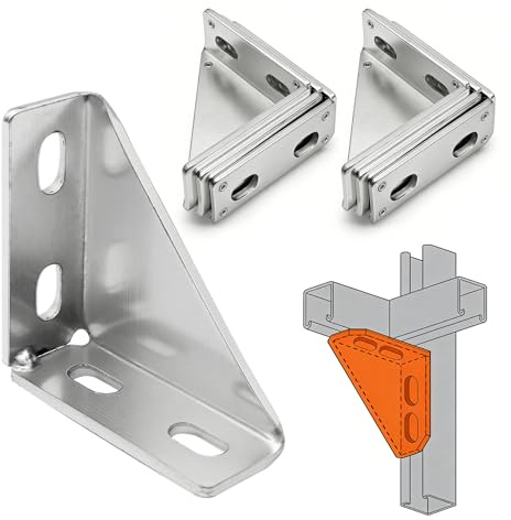 Saihisday 8 PCS 90 Degree Gusseted Fittings 4 Hole Right Angle Connector Carbon Steel Connector Brackets for 1-5/8 Channel 4 x 4 x 1-1/2 Gusset Corner Brace Fasteners