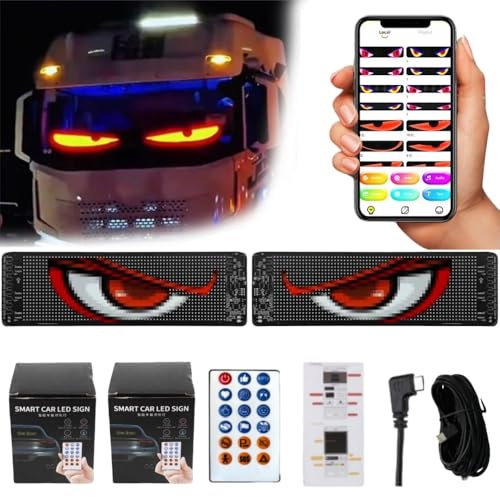 Ctopkatuo 2PCS DIY Car Dynamic Devil LED Eyes, Smart Colorful Eye Lamp soft Screen For Car Windows,Programmable Remote Control Flexible LED Display Halloween Lights
