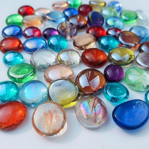 Glasnuggets Premium Glasnuggets Bunt, 250g Muggelsteine ca.50-60 Stück Dekosteine Vase Mix 15-21 mm Muggelsteine Bunt Kinder Glassteine Deko Glassteine Bunt