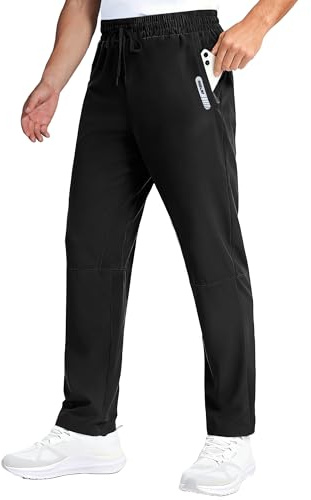 Holure 1 eller 2-pack vandringsbyxor för män, lätta vattenavvisande sweatpants med 80 cm/32 tum innerbenslängd utomhus, vandringsbyxor med dragkedjefickor, Svart 02, M