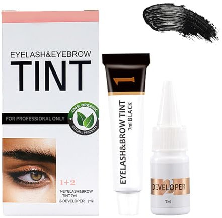 Eyelash and Eyebrow Tint Kit, Long-Lasting, Waterproof, DIY Tinting for Natural Brows and Lashes(Natural Black)