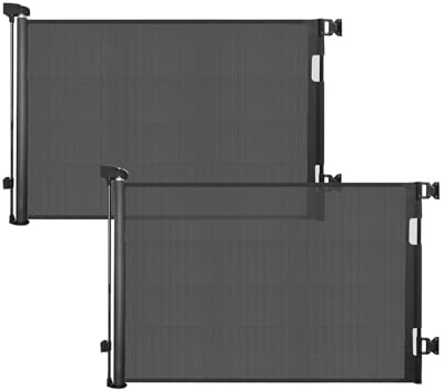 Retractable Mesh Baby & Dog Gate, 86cm Tall x 140cm Wide, Black, 2 Pack | 2-pack retractable dog gate for stairs, doorways and hallways; indoor/outdoor use; hardware mounting and drilling required.