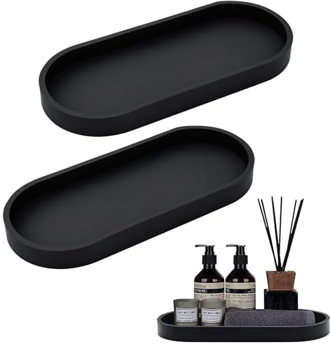 2 Stück Badezimmer Tablett,Deko Tablett Schwarz Silikon,Schminktisch Ablageschale Effiziente Lagerung,Deko Badezimmer Elegantes,Tablett Klein für Wohnzimmer,Schlafzimmer,Oval