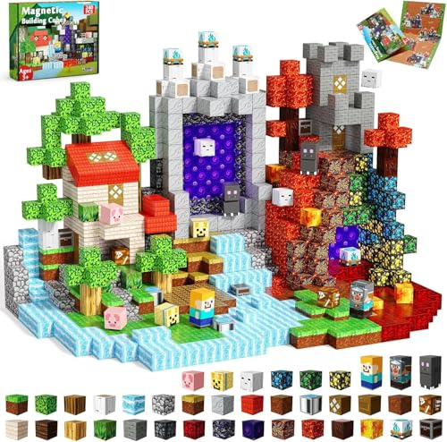 Blocs de Construction Magnétiques Aventure de Voyage dans le Temps avec 240 Cubes Magnétiques - Set de Construction Magnétique Enfant avec Chevaliers, Fantômes et Rivière | Jeu pour Enfants dès 4 Ans