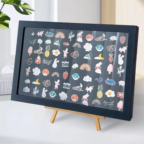 BAIFULAI Vitrine pour épingles, 35 x 24 cm, boîte de rangement avec support, étui de présentation verrouillable, noir, présentoir en émail pour épinglettes, aiguilles de collection et médailles