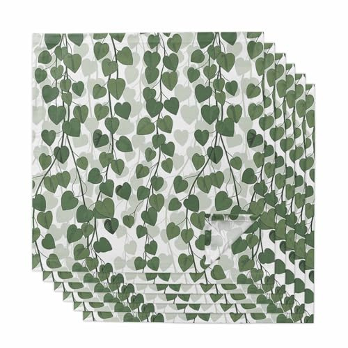 Spring Plants Ivy Cloth Napkins Set of 6, Washable Napkins Cloth, Green Heartleaf Philodendron Table Dinner Napkins for Kitchen Wedding Parties