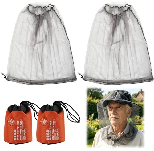 2 Stück Mückennetz für Kopf mit Hut, Insektenschutznetz für Garten, Camping, Angeln, Wandern, Imkerhut, atmungsaktiv