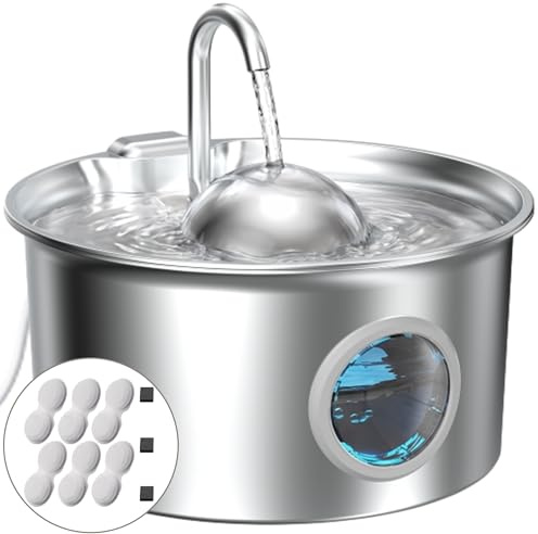 Fontaine à Eau pour Chat INOX: Fontaine Eau Chat Acier Inoxydable - Distributeur Eaus Chats Automatique - Distributeur Chiens Résistant aux éclaboussures - avec 6 Filtres + 3 Éponges