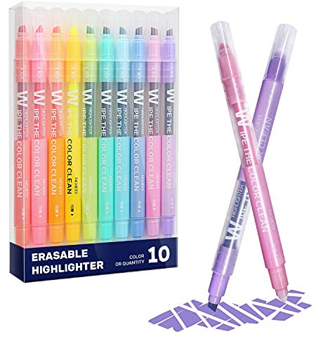 EooUooIP Textmarker Radierbar, Textmarker Pastell mit dicken und feinen Köpfen für Glattes Schreiben, Meißelspitze, 10 verschiedenen Farben