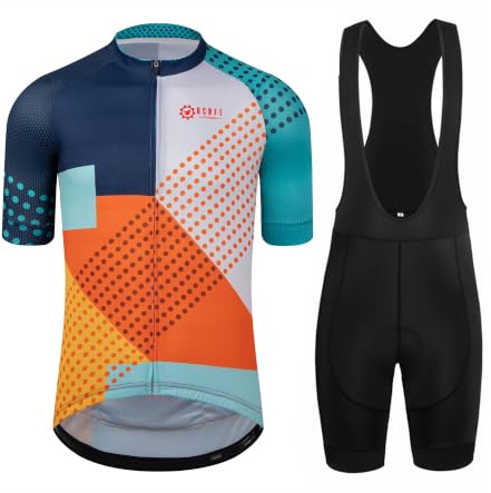 GCRFL Men's Cycling Jersey Set Road Bike Shorts Sleeves Jersey Zipper Pokcet Bib Shorts with Padded, Cycling Clothing kit Men (Navy, XL)