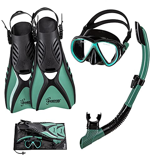 Seavenger Hanalei Anti-Fog 4-Piece Snorkeling Set (Kids-Seafoam Green, X-Small)