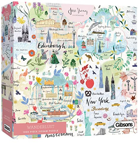 Wanderlust | 1000 Piece Jigsaw Puzzle | Beautiful Map Puzzle | Sustainable Jigsaw Puzzle for Adults | Premium 100% Recycled Board | Great Gift for Adults | Gibsons Games