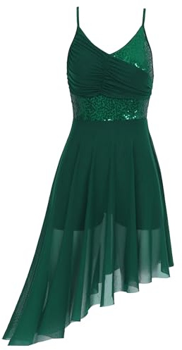 Oyolan Robe Danse Latine Femme Paillette Asymétrique Robe de Danse Salsa Rumba Chacha Tango Costume Spectacle Performance S-XL