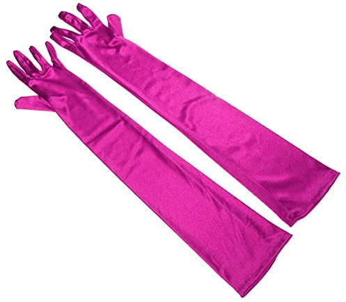 Lansonee 52CM Long Satin Evening Gloves - 1920s Style Prom & Opera Gloves (Rose Red)