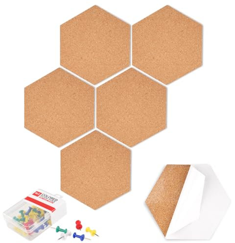 6 Stück Pinnwand Kork, Sechseckige Korkwand Pinnwand, Korkplatte selbstklebend mit 35 Stück Pinnadeln, DIY Pinnwand Korktafel für Foto Hängen, Notizen, Heimdekoration und Büro Memorandum