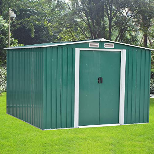 Panana Metal Garden Shed Storage Sheds Heavy Duty Outdoor FREE Base Foundation Green/Grey Color (8X6 Green)