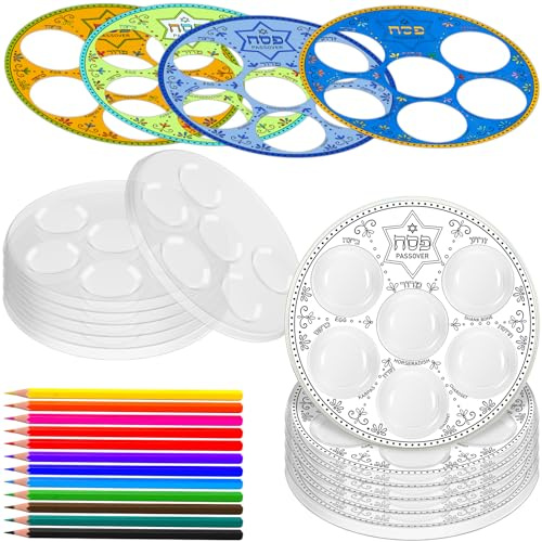 Affrolling 12 Sets Passover Seder Plate Craft Kit Create Your Own Passover Craft for DIY Plate Kit Coloring Holiday Crafts and Activity for Pesach Gifts Home Activity