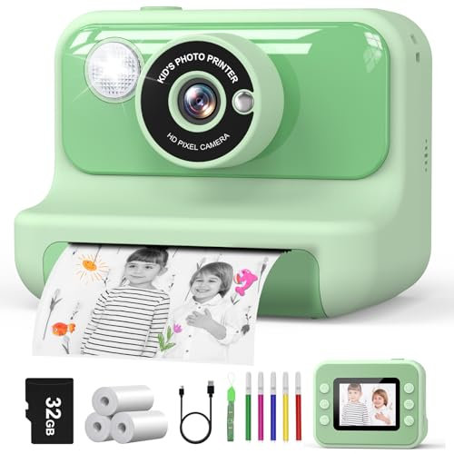 Hangrui Macchina Fotografica Bambini Istantanea, 2,4 Pollici Fotocamera Istantanea Bambini con 32G Scheda,20MP/1080P Fotocamera Digitale,Giocattolo Regalo per Ragazze Ragazzi dai 3-10 Anni-Verde