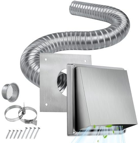 Pellet Stove Fresh Air Intake Kit, 2 Outside Cold Air Kit for Pellet Stove Pipe, Aluminum Flex Vent Pipe for Pellet Stove Corn with Wall Vent Cover