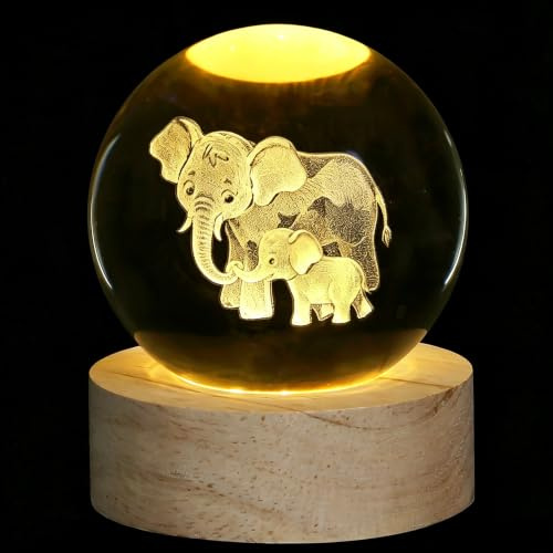 XIANNVXI 3D Elephant Crystal Ball Ornament,Elephant Gifts for Women | 60mm 2 Elephants Glass Ball Paperweight,Novelty Mum Mother and Daughter Gift,Cute Bedroom Decoration,Birthday Present for Mum